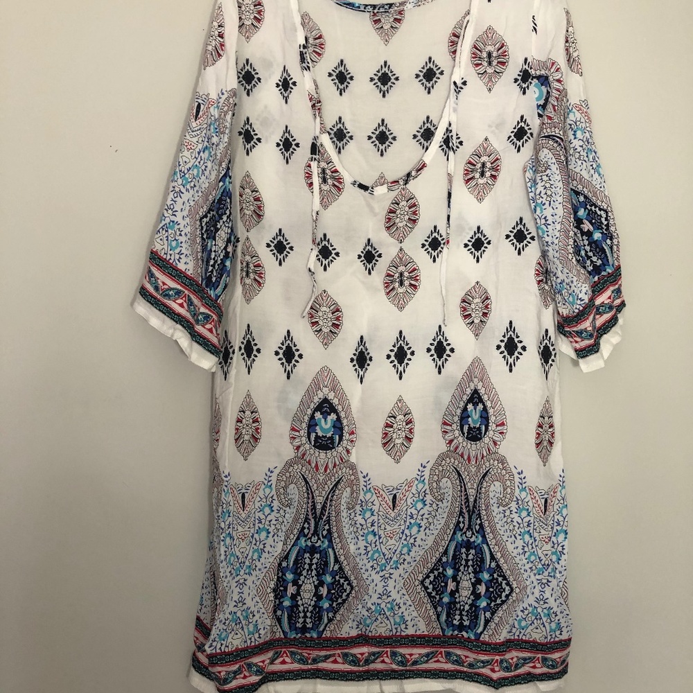 Boho Tie Neck Print Dress/Tunic